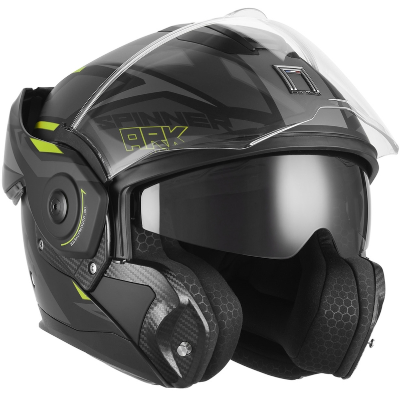 Casco de moto modular NOX PREMIUM Spinner Ark negro mate-amarillo fluo