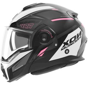 Casco de moto abatible NOX PREMIUM Spinner negro-blanco-rosa