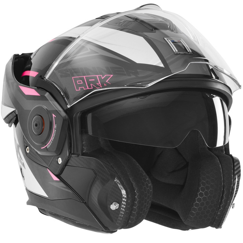 Casco de moto abatible NOX PREMIUM Spinner negro-blanco-rosa