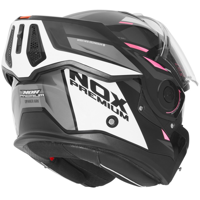 Casco de moto abatible NOX PREMIUM Spinner negro-blanco-rosa
