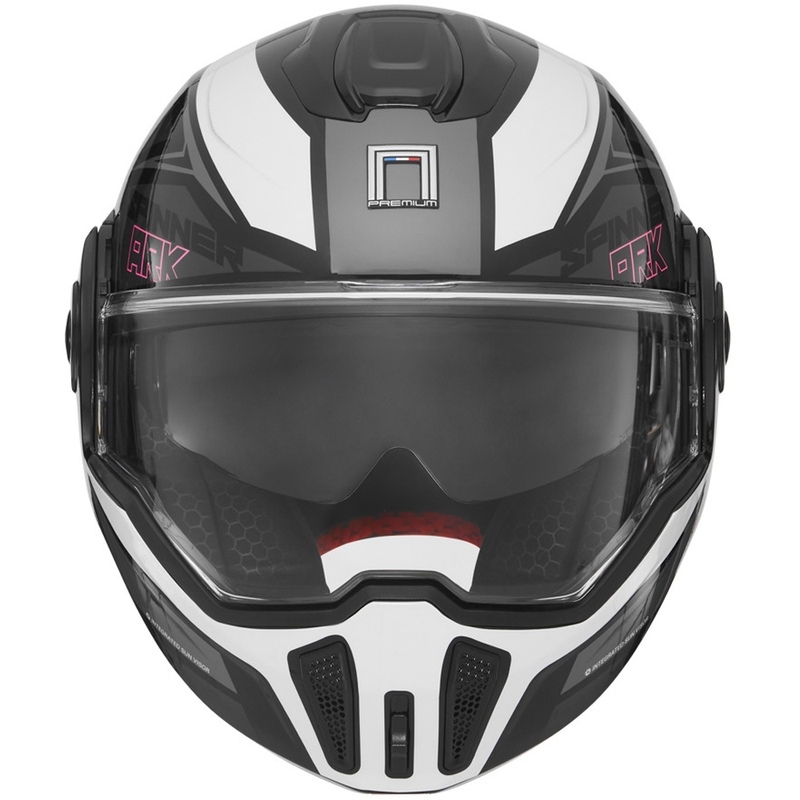 Casco de moto abatible NOX PREMIUM Spinner negro-blanco-rosa