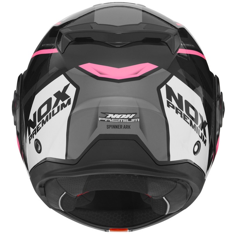 Casco de moto abatible NOX PREMIUM Spinner negro-blanco-rosa