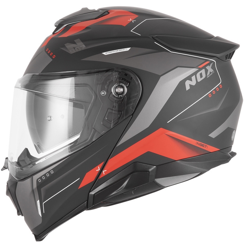 Casco de moto abatible NOX N967 Conquer negro mate-rojo