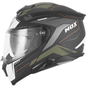 Casco de moto abatible NOX N967 Conquer negro mate-caqui-naranja