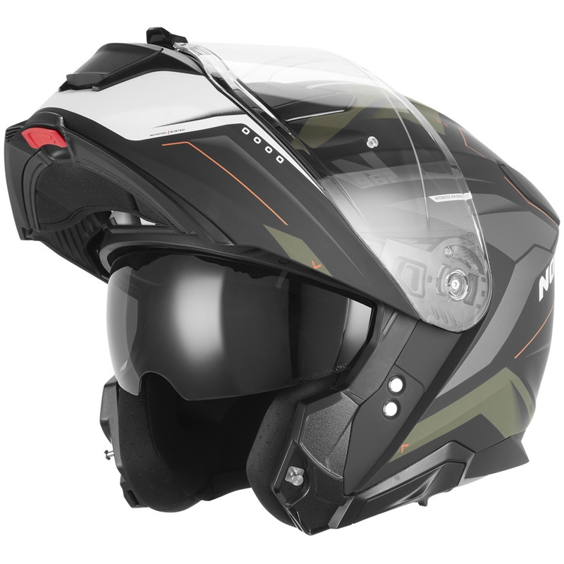 Casco de moto abatible NOX N967 Conquer negro mate-caqui-naranja