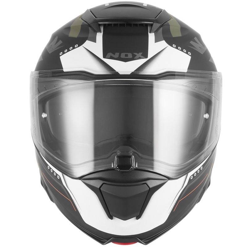 Casco de moto abatible NOX N967 Conquer negro mate-caqui-naranja