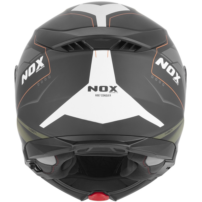 Casco de moto abatible NOX N967 Conquer negro mate-caqui-naranja