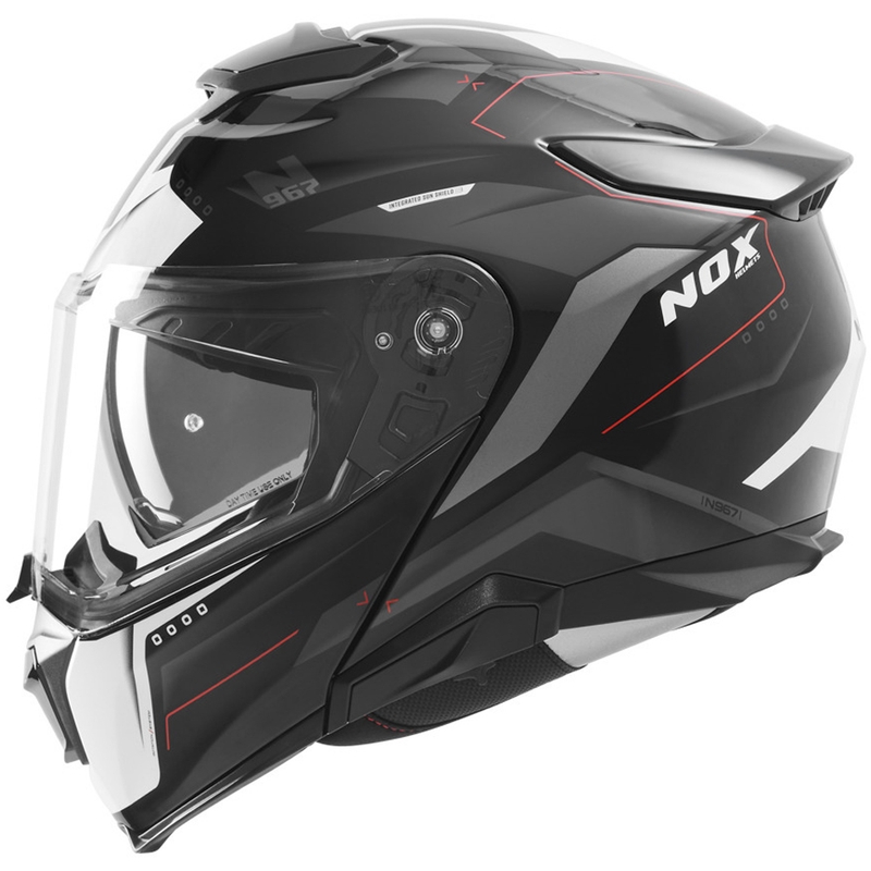 Casco de moto abatible NOX N967 Conquer negro mate, blanco y rojo