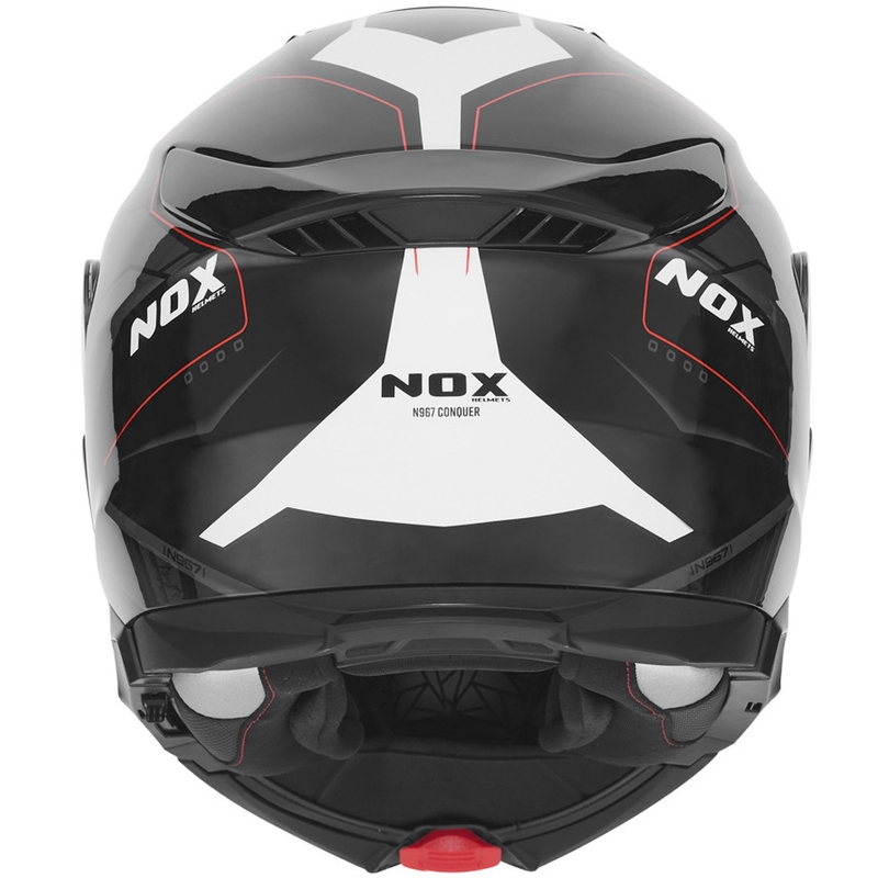Casco de moto abatible NOX N967 Conquer negro mate, blanco y rojo