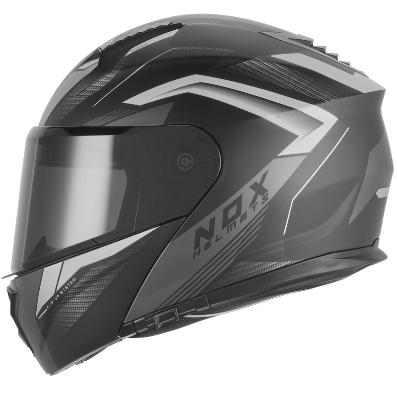 Casco de moto abatible NOX N968 Shift negro mate-plata