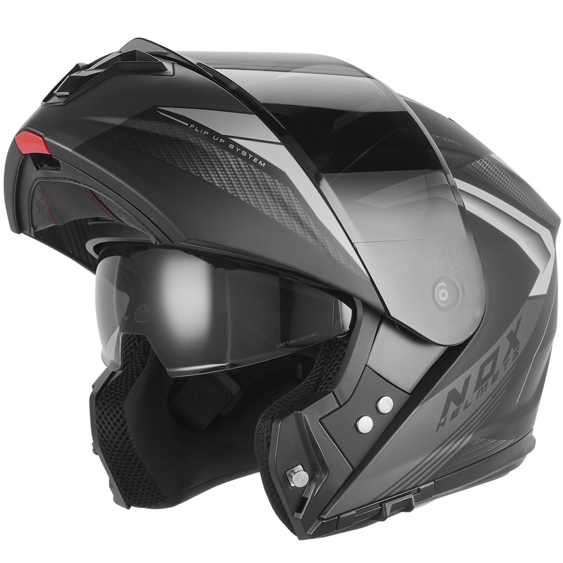Casco de moto abatible NOX N968 Shift negro mate-plata
