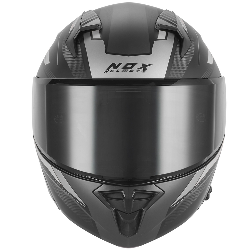 Casco de moto abatible NOX N968 Shift negro mate-plata