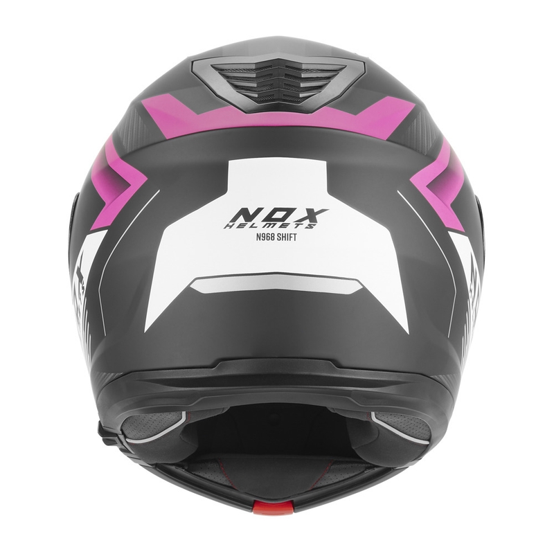 Casco de moto abatible NOX N968 Shift negro mate, blanco y rosa