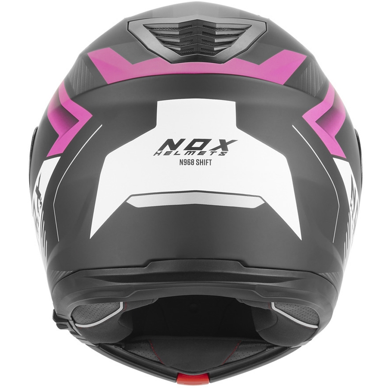 Casco de moto abatible NOX N968 Shift negro mate, blanco y rosa