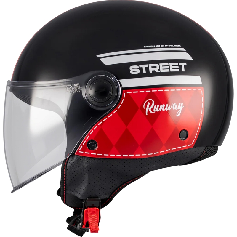 Casco de moto jet MT Street S Runway B5 negro-rojo