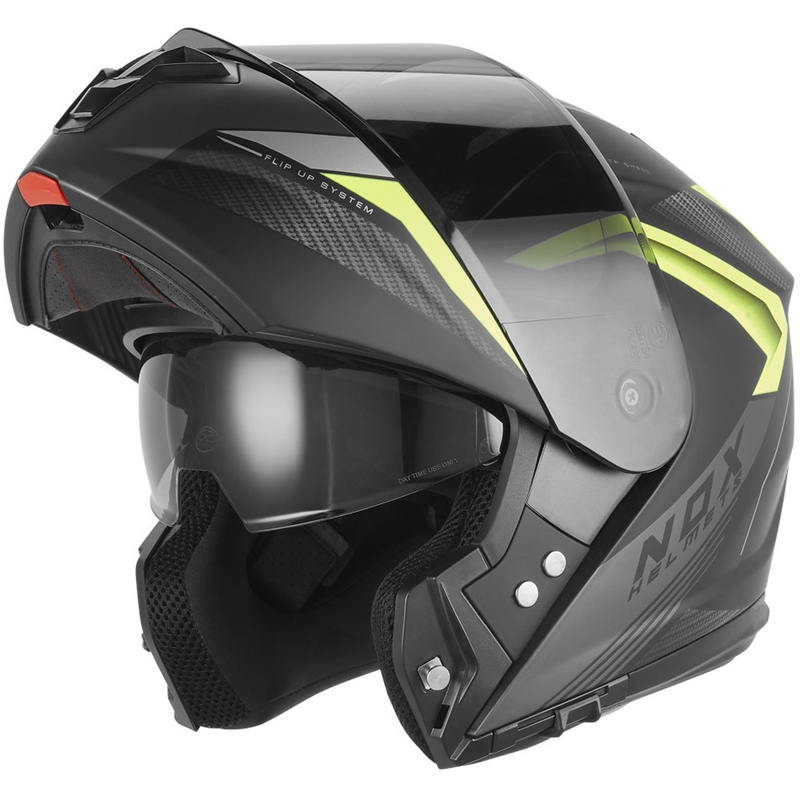 Casco de moto abatible NOX N968 Shift negro mate-amarillo fluo