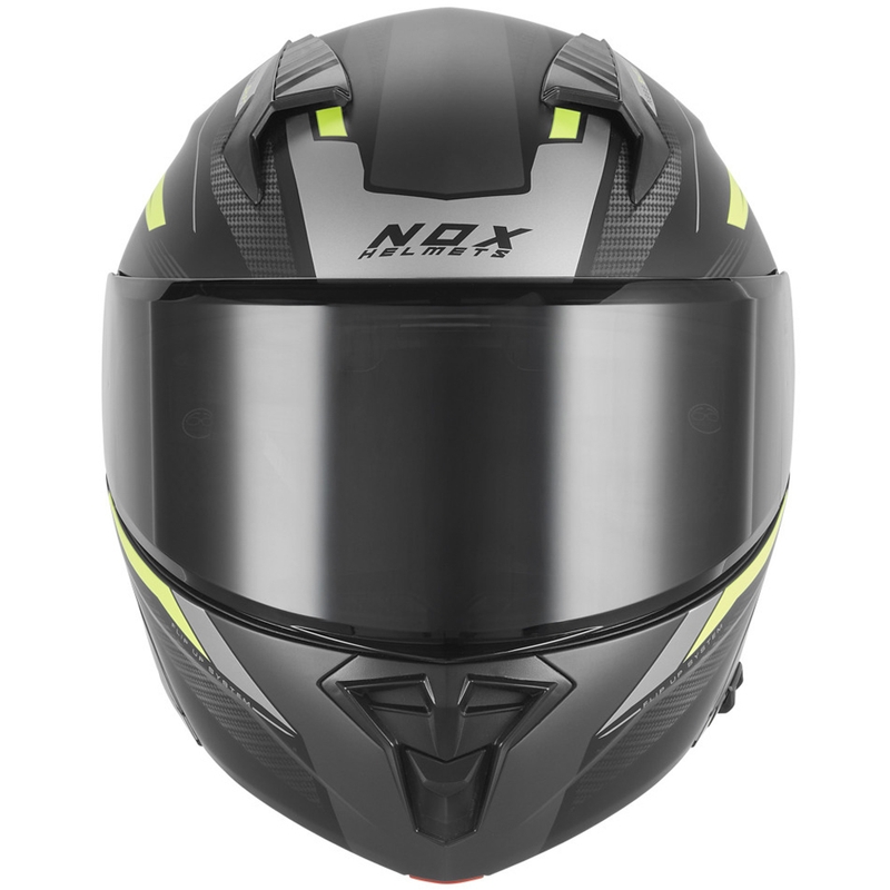Casco de moto abatible NOX N968 Shift negro mate-amarillo fluo