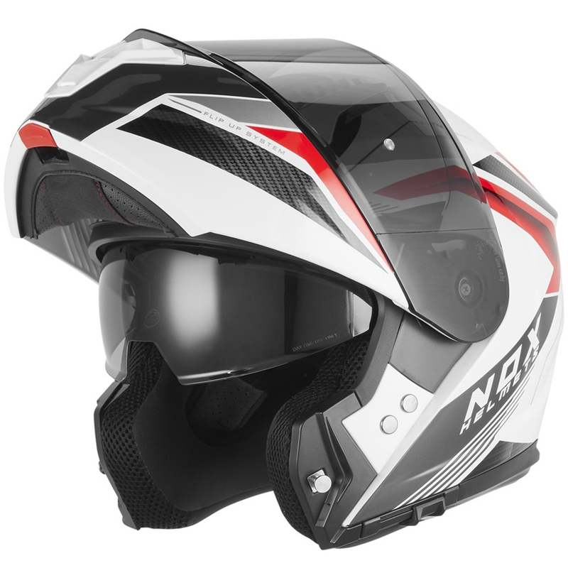 Casco de moto abatible NOX N968 Shift blanco-rojo