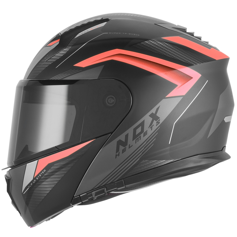 Casco de moto abatible NOX N968 Shift negro mate-rojo