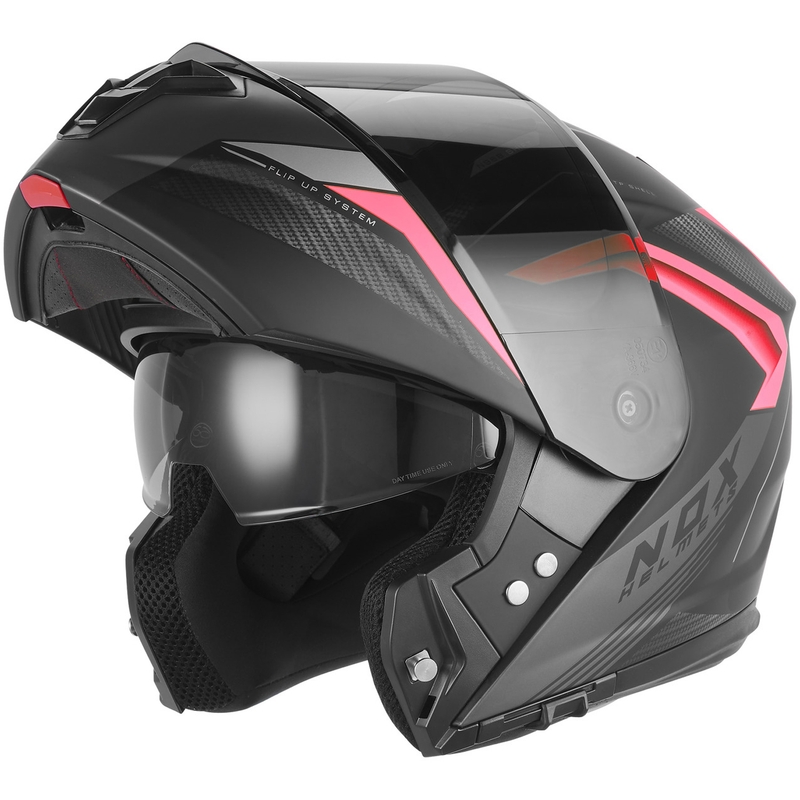 Casco de moto abatible NOX N968 Shift negro mate-rojo