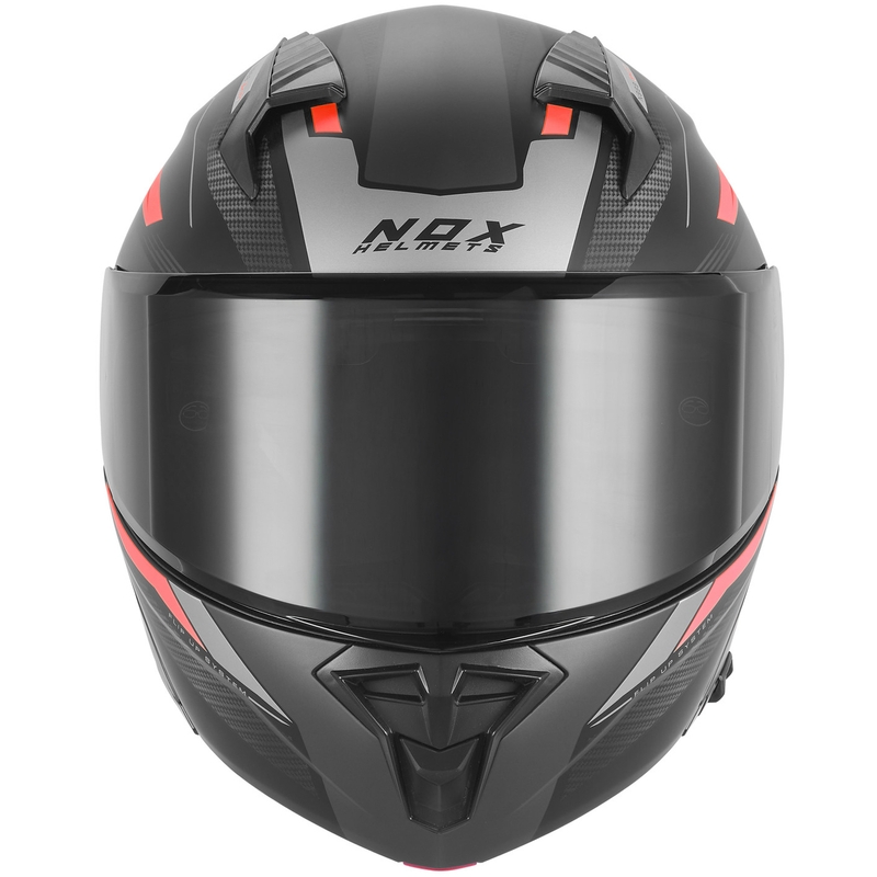 Casco de moto abatible NOX N968 Shift negro mate-rojo