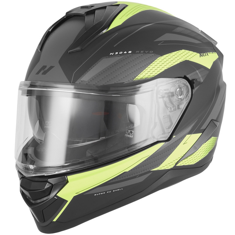 Casco integral de moto NOX N304-S REVO negro mate-amarillo fluo
