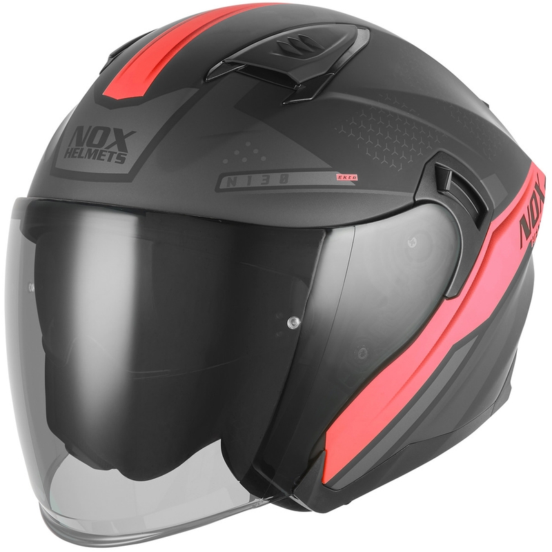 Casco de moto jet NOX N130 EKTO negro mate-rojo