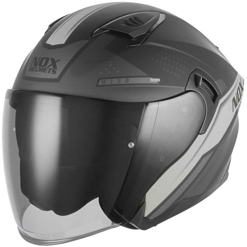 Casco de moto jet NOX N130 EKTO negro mate-plata