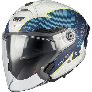 Casco de moto jet MT Cosmo SV Layout C7 azul mate-blanco