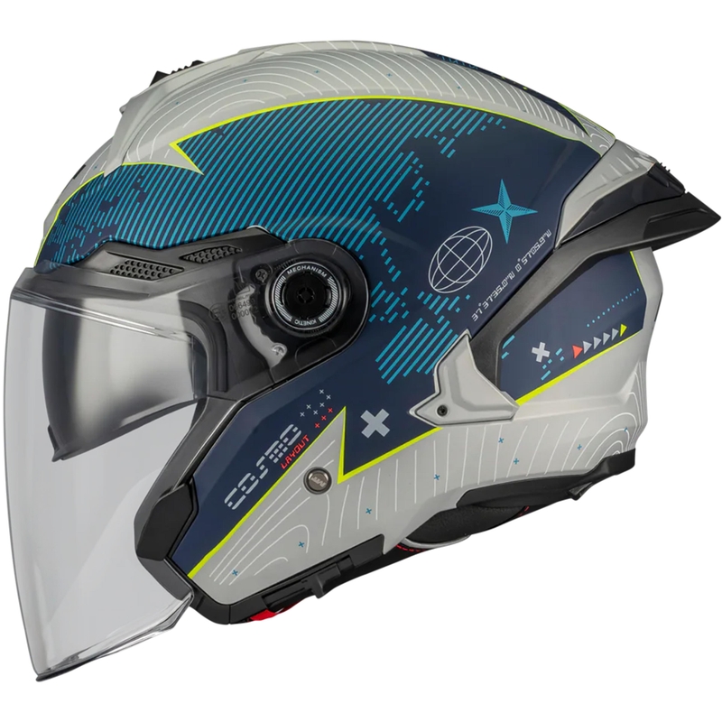Casco de moto jet MT Cosmo SV Layout C7 azul mate-blanco