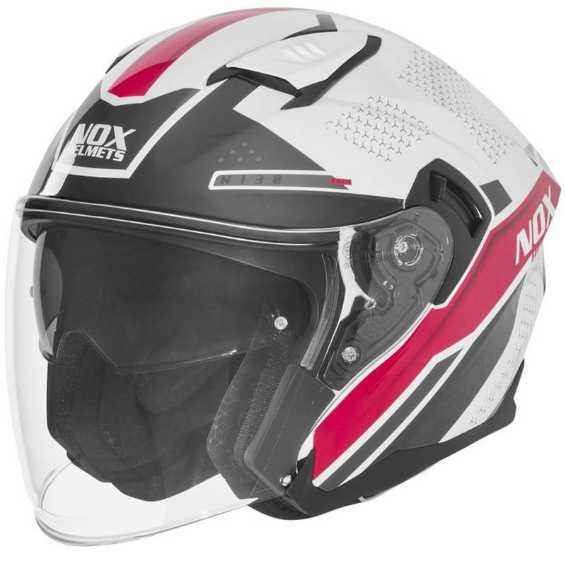 Casco de moto jet NOX N130 EKTO blanco-rosa