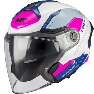 Casco de moto jet MT Cosmo SV Icarus A8 blanco-azul-rosa