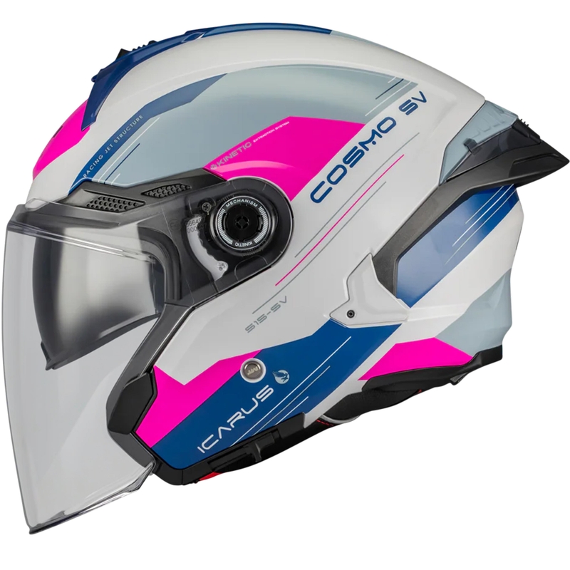 Casco de moto jet MT Cosmo SV Icarus A8 blanco-azul-rosa