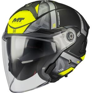 Casco de moto jet MT Cosmo SV Arrow B3 negro mate-gris-amarillo fluo