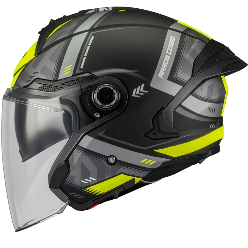 Casco de moto jet MT Cosmo SV Arrow B3 negro mate-gris-amarillo fluo