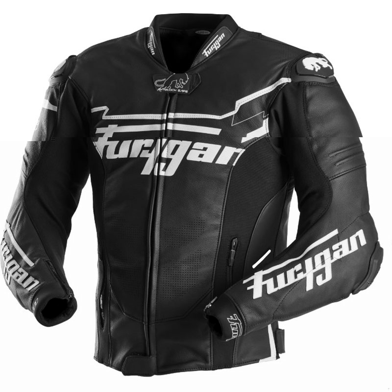 Chaqueta de cuero para moto Furygan Sirius negra y blanca
