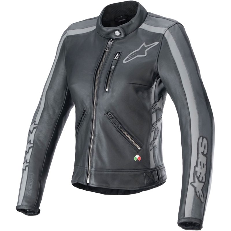 Chaqueta de cuero Alpinestars Stella Dyno para mujer, negra y gris