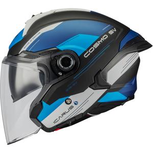 Casco de moto jet MT Cosmo SV Icarus B7 negro mate-azul-gris