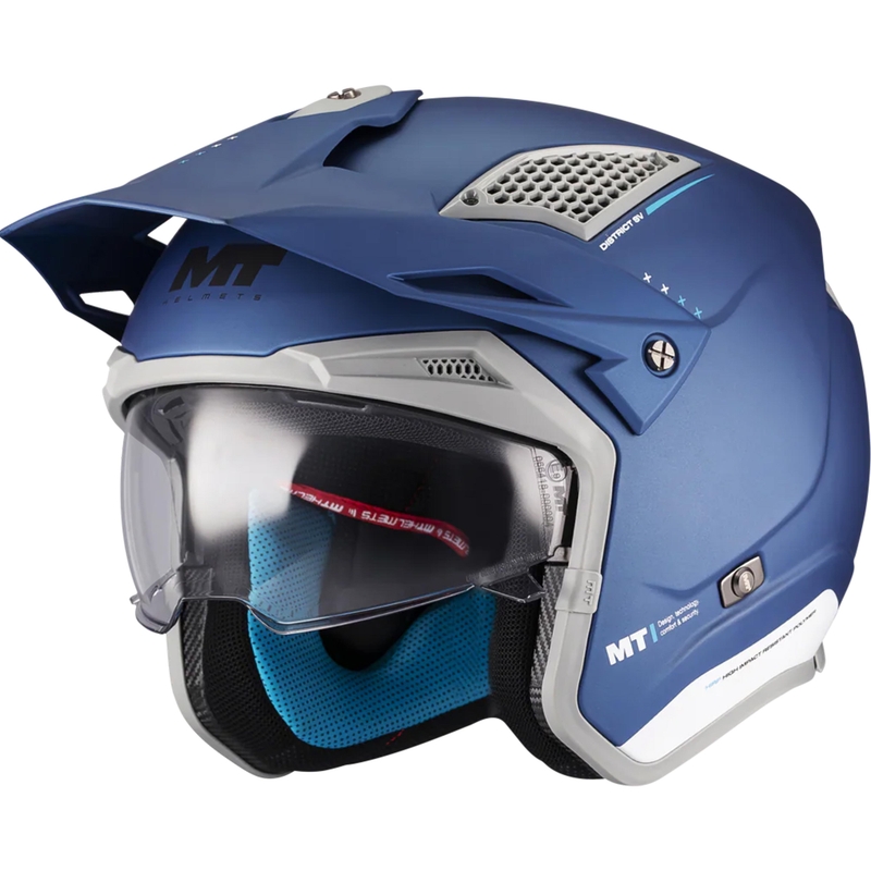 Casco abierto para moto de trial MT District SV S Soul C7 azul grisáceo mate