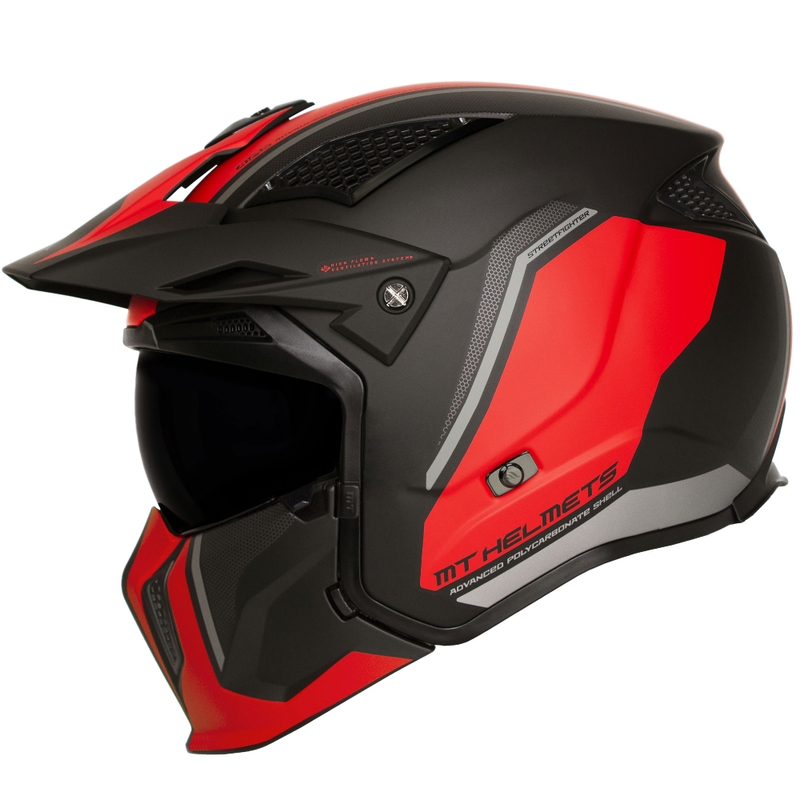 Casco jet con máscara MT Streetfighter SV S TWIN C5 negro-rojo con visera de iridio - II. calidad