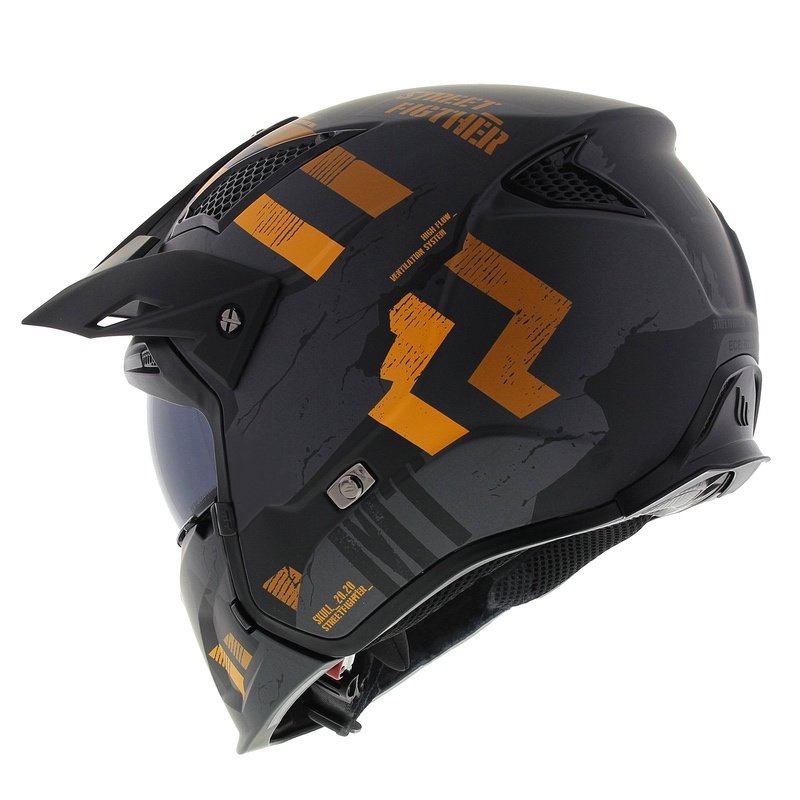 Casco abierto con máscara MT Streetfighter SV S Skull A12 gris-naranja con visera de iridio - II. calidad