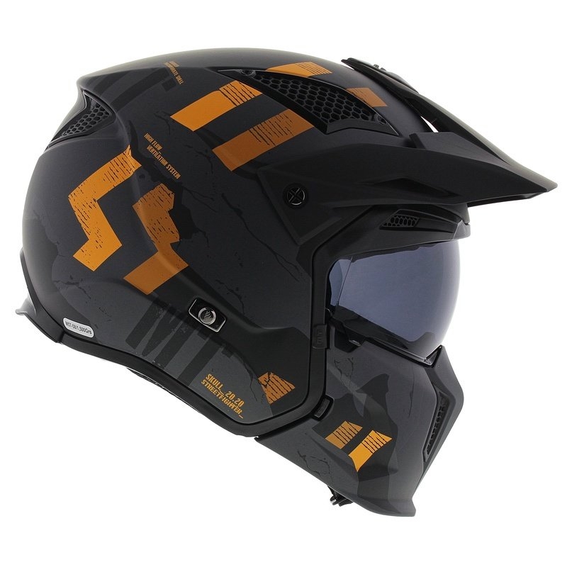 Casco abierto con máscara MT Streetfighter SV S Skull A12 gris-naranja con visera de iridio - II. calidad