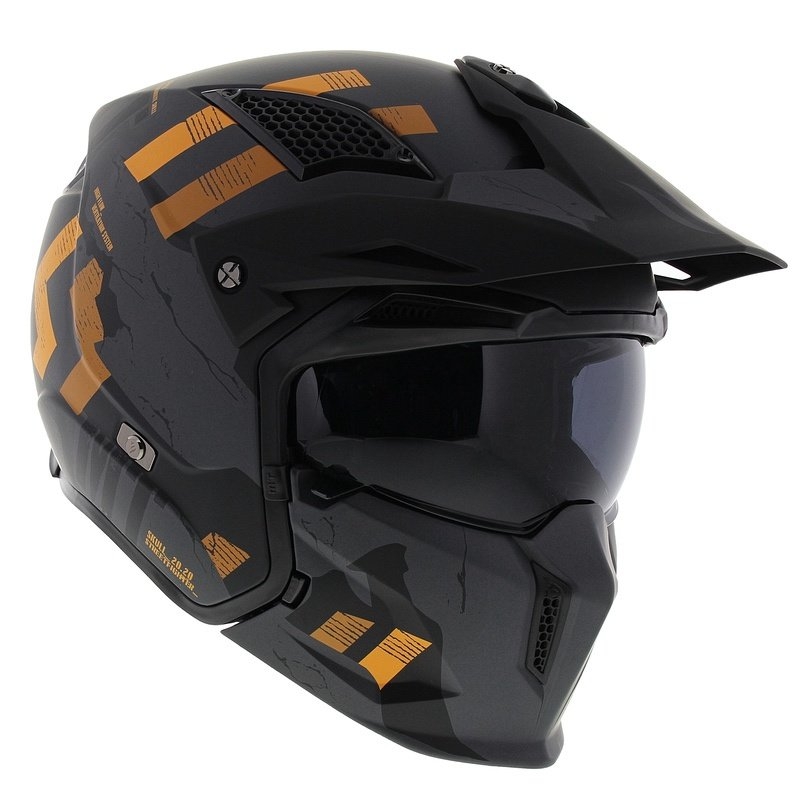 Casco abierto con máscara MT Streetfighter SV S Skull A12 gris-naranja con visera de iridio - II. calidad