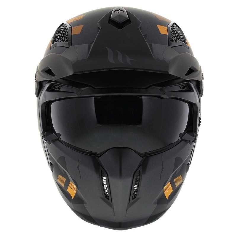 Casco abierto con máscara MT Streetfighter SV S Skull A12 gris-naranja con visera de iridio - II. calidad