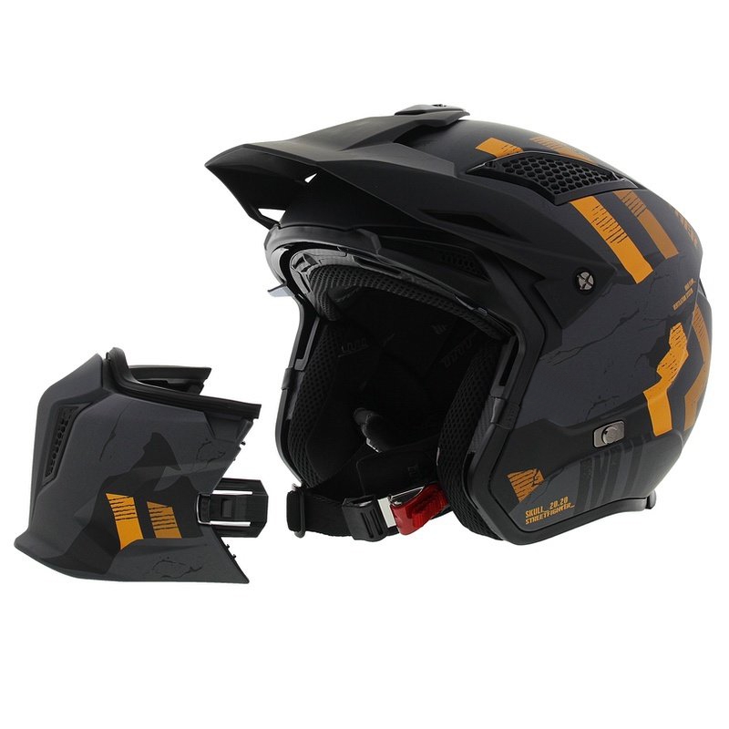 Casco abierto con máscara MT Streetfighter SV S Skull A12 gris-naranja con visera de iridio - II. calidad