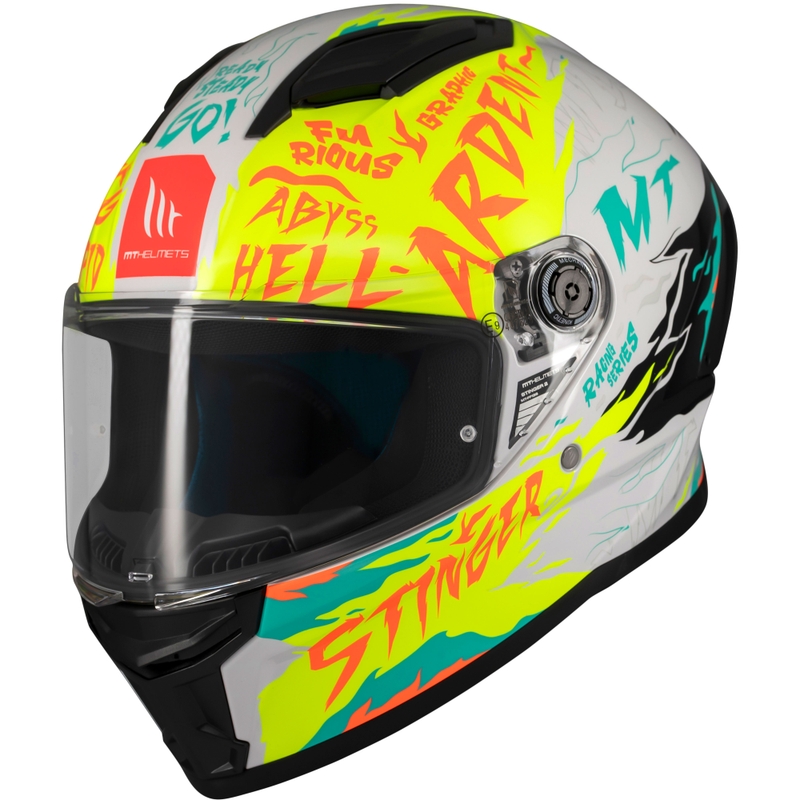 Casco integral de moto MT Stinger 2 Ardent blanco-amarillo - II. calidad