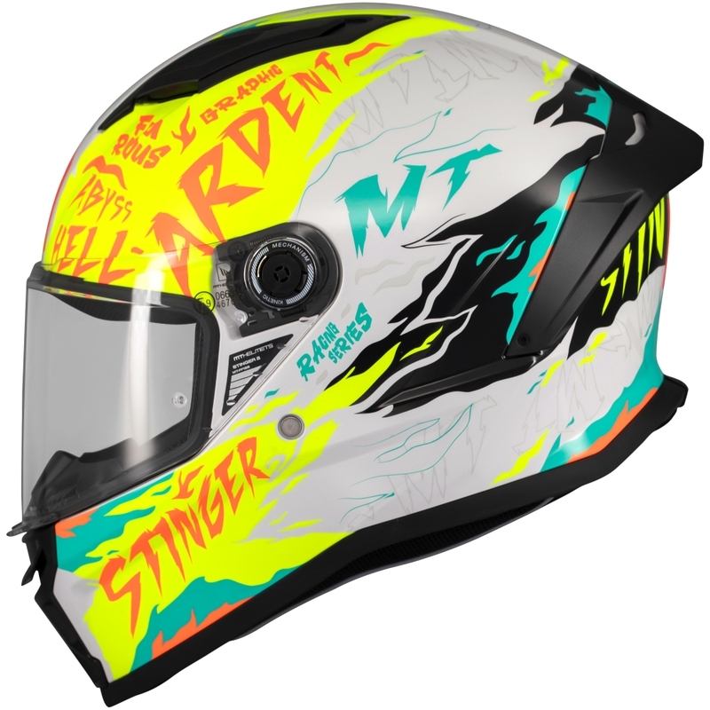 Casco integral de moto MT Stinger 2 Ardent blanco-amarillo - II. calidad