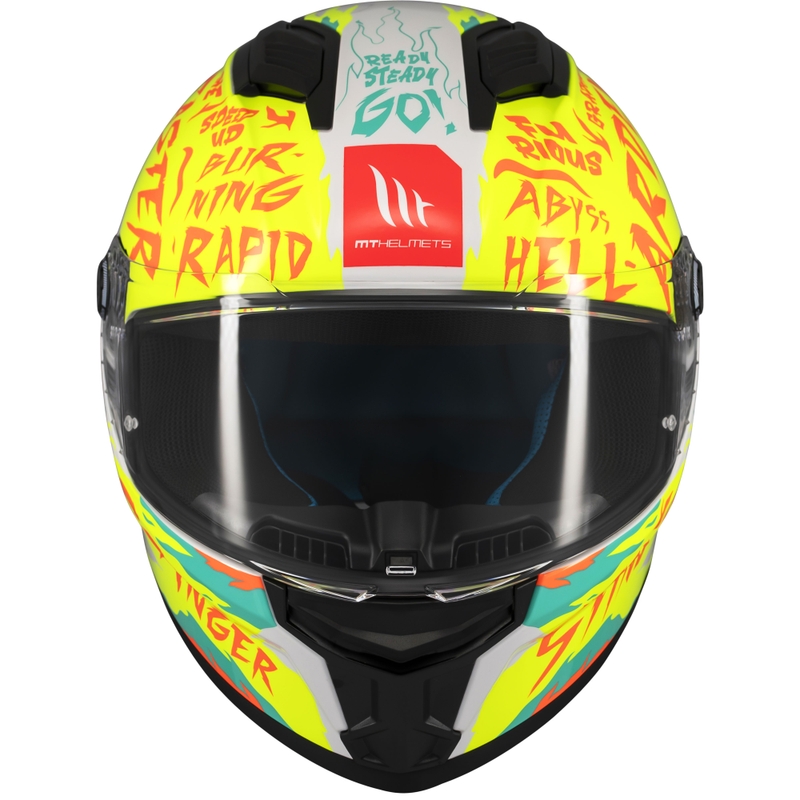 Casco integral de moto MT Stinger 2 Ardent blanco-amarillo - II. calidad
