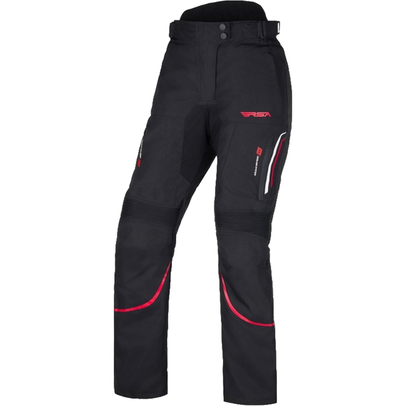 Pantalón de moto RSA Wasp negro, blanco y rojo para mujer