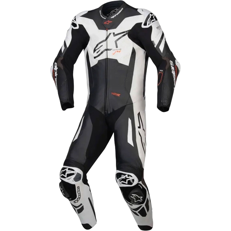 Mono de cuero de una pieza Alpinestars GP Plus V4 Sprint, compatible con Tech-air, negro, blanco y rojo fluorescente